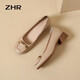 Zhr Light Mouth Single Shops para mujeres Spring y Autumn Tacón grueso que desplaza zapatos de mujer, hebilla cuadrada elegante, zapatos de vajilla real para mujeres AH378 Color de albaricoque 38