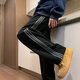 POUM American high street retro three-bar washable old jeans men's trendy brand loose casual versatile straight pants men CRB-1365 blue XL
