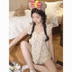 
Meidai meets the cute little cherry girl pajamas suspenders cotton linen thin 2024 new small home clothing set 841* small cherry floral set M