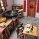 Babyjianle Children's Mini Kitchen Play Play House Cooking Toys Vraiment cuit en bois complet Full Simulation Set Amélioration de la cuisine Grand chaudron 2 Stove 2