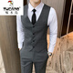 Woodpecker Men's Casual Suit Korean Style Trendy Business Formal Fit Groom's Suit Jacket Groomsmen Wedding Dress Black Suit + Vest + Pants + Shirt with Free Tie XL