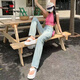 AEMAPE浅色高腰刺绣牛仔裤女春秋季2025新款直筒宽松垂感显瘦拖地阔腿裤 浅蓝色长裤 9926# M