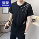 Romon (Romon) Nouveau t-shirt à col courte en V chinois pour hommes en été 2025 Nouveau t-shirt pour hommes à manches à manches à manches à manches 9856 (environ 105 ~ 120 Jin [Jin est égal à 0,5 kg] peut être usé)