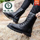 Woodpecker genuine leather boots outdoor hiking shoes zipper Martin boots men's high top men's shoes waterproof snow boots men's boots black worker black high top zipper [standard model] flagship model 42
