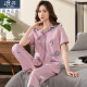 Pajamas de verano de Langsha para mujeres Pantalones de manga corta Cárdigan de gran tamaño para mujeres con traje de mediana edad Madre delgada Ropa del hogar 9913 L [100-115Jin [Jin iguala 0.5 kg]]]