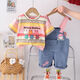Kexin baby girl suit 2024 new short-sleeved fashionable cute overalls for children's summer two-piece girls' clothes blue 90 size recommended for 1-2 years (about 85 height)