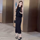 JTKW2024 new niche hot girl outfit with temperament sleeveless neck halter French simple and fashionable waist-hugging two-piece set [3895#] Green S suggested that 95Jin [Jin equals 0.5 kg] less