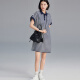 Cloud Life [Naval Dress] polo collar striped loose straight skirt L9719SX white and blue stripes 300G Roman pull rack M (height 150-160cm, weight within 110)