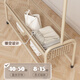 Wooden multifunctional clothes hanger floor-standing bedroom coat rack living room balcony single pole clothes drying mobile storage storage hanger 120cm light luxury gold double-layer mesh basket + 6 hooks + wheels
