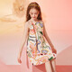 
ASK JUNIOR girls' dress summer big children's fun graffiti full print casual suspender princess dress color 140