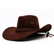 Kt large brim western cowboy hat solid color Tibetan sun protection woolen hat sunshade outdoor hiking hat for men and women brown one size (55-58cm)