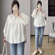 Run Qiqi Maternity Wear Ropa de otoño Simple y versátil Nínea de nueve puntos Top 2025 Nueva camisa de embarazo de primavera y otoño Camisa de gran tamaño blanco Top + Jeans (traje) XL
