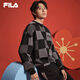 FILA official couple knitted sweater 2025 spring fashion casual loose plaid pullover sweater