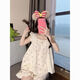 
Meidai meets the cute little cherry girl pajamas suspenders cotton linen thin 2024 new small home clothing set 841* small cherry floral set M