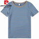 Pierre Cardin Pure Pure Cotton Striped Kurzärmelte T-Shirt für Frauen und Mütter mittleren Alters im Sommer Neue große, lockere Bauch- und Abschläge von Top 653# Kurzärärmig [blau-Brown] M Empfohlen 80-100jin [Jin gleich 0,5 kg]