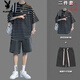 Playboy Striped Kurzärmeranzug Herren Sommer lässig und gutaussehende Kleidung mit trendigen T-Shirt-Denim-Shorts zweiteiler Set 9226 Black + 147 Denim Shorts Black Grey S