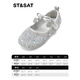 Saturday (St&Sat) Children's Shoes Girls Princess Shoes Spring and Autumn New Children's Crystal Shoes Small Leather Shoes Soft Soled Girls Shoes Baby Girls Shoes Glazed Silver 36 Inner Length Approximately 23.0cm