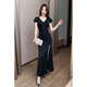 
Kun Linyi's temperament sauna sexy dress with long bathing and massage work clothes slim and slim evening dress foot massage technician suit 3882 black M