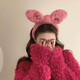 Plush rabbit ears face wash headband and headwear for women, high-end makeup press headband and hairpin, brown