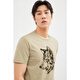Seven Wolf Short Sleeve T-shirt Summer New Fashionable Casual Wolf Head Print T-shirt Stretch Comfortable Cool Skin-friendly T-shirt 702 (Dark Apricot) XL 175/92A