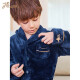 Dingguagua children's clothing boys' pajamas set autumn and winter children's coral velvet home clothes flannel placket thickened middle and large children's boys baby home clothes JD2426 navy blue 140