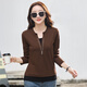 F1Maje1T DISEÑADOR DE ALTODA DEL ALGODAD DEL ALGODAD DEL COTHER falso de dos piezas Camiseta de manga larga para mujeres en V neck a principios de otoño nuevo color de contraste camisa de base suelta gris/9894 L [Sugerir peso 110-120 Jin [Jin iguala 0.5 kg]]]