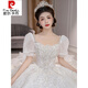 Pierre cardin wedding dress 2024 new style bride main yarn texture large tail pregnant women French light girl small winter single piece white wedding dress XS weight 80 Jin [Jin equals 0.5 kg]