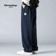 MMOPTOP trendy brand drapey casual pants for men in autumn and winter plus velvet warm wide-leg loose sanitary trousers CJ01JR Navy blue L