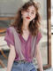 
VDVFL women's top 2024 new style women's summer fashionable French purple violet striped spliced ​​v-neck short sleeve purple 3892 M