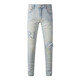 Fadenjue Emil Slim Fit Herren-Jeansbrief Ripped Sticky Leder Patch Slim Fit [hohe Qualität] M724 L 105-125jin [Jin entspricht 0,5 kg]