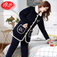 Pajamas de Langsha para mujeres en el terciopelo de coral espesado de invierno Spring cálido de algodón de algodón y franela de otoño para el hogar del hogar H18 L6625 Azul oscuro Rose Estilo extendido XL 115-135Jin [Jin equivale a 0.5 kg]
