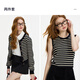 Fan Silann striped knitted cardigan jacket for women in autumn and winter 2024 new sweater vest two-piece set 14105 black cardigan S