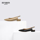 DEEP BREATH Deep Breath Women's Shoes Sheepskin Rear Empty Band Diamond Flat Sole Pointed Toe Single Shoes Rear Empty Shoes AX11162 Khaki 38