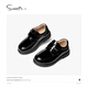 Snuffy boys student leather shoes campus performance shoes children's black leather shoes suit small host dress shoes bright black 40