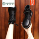 Bootin Martin de cuero y invierno de cuero de carpintero de leñera para mujeres en 2025 Nuevo primavera y otoño Estilo británico Bottle Slim Botas cortas Small Tamaño 34 Black Plus Velvet 38
