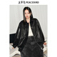 Peacebird Black Hand Rubbing Waxing Patskin PU Leather Set Women 2025 Spring New Fashion Loose jacket Black L 165