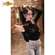 Zhidoudou Half Curtleneck Base Shirt for Women Spring and Automne 2025 New European Station Industry Industry Diamond Incrup Shirt Long Manche à manches longues et sexy Black 3899 # Plus Velvet Plus Velvet Mesh Fabric S Recommandé 75-90jin [Jin est égal à 0,5 kg]