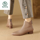 Bottes courtes en peau de mouton de pic pour femmes 2025 automne et hiver neuf bottes de chelse de chelse à toe à toe molle à talons à talons bas pour femmes