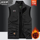 JEEP SPIRIT Vest Men's 2023 Autumn Young and Middle-aged Casual Stand-up Collar Vest Jacket Photography Vest Black JEEP Velvet 677 2XL Suitable for 150-165Jin Jin equals 0.5 kg