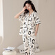 Coupez Yu Liuhong 2025 Nouveau pyjamas pyjamas pantalon à manches courtes pour femmes Suit simple et à la mode décontracté et peut être porté à l'extérieur des vêtements à la maison 693AH Style féminin L