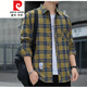 
Pierre cardin plaid casual shirt men's spring and autumn long-sleeved shirt Korean top retro loose autumn thin jacket K12108 white M 90-110Jin [Jin equals 0.5 kg]