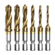 Jingeyu composite tap for drilling and tapping machine, titanium-plated hexagonal handle thread tapping electric drill bit tap set 6pc short gold M3M4M5M6M8M10