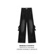 Kefeiwo American High Street Vibe Retro Heavy Industry Old Wäscheles Jeans Deconstruction Spleißdesign Gerade Weitbeinhöfe Clh-T1695 Blau (mit Gürtel) 2xl (empfohlenes Gewicht 135-150jin [Jin gleich 0,5 kg]))