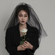 Mays Will retro Halloween black veil mesh organza goth dark party cos writing photo birthday gift lover black double layer nude gauze 60-80 hairpin style