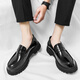 
Chuangjingyi chooses trendy men's casual loafer shoes Korean version one-legged dancer 2024 summer heighten thick sole shiny leather shoes lazy beans 3518 black 43