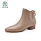 Woodpecker leather short boots for women in autumn and winter new low-heeled soft-leather Martin boots single women's shoes flat heel Chelsea single boots heightened shoes apricot color 35, small plus size