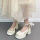Zhenxi Nuevos zapatos chinos Mary Jane para mujeres con tacón grueso Retro Cheongsam versátil Boquero grueso Zapatos de boda en blanco 7 cm Mary China Jane - con perlas 36