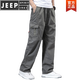 JEEP SPIRIT多口袋工装裤夏季薄款休闲裤男宽松纯棉加大码工作裤子男款阔腿裤 秋冬厚 款831/土黄色【高品质】 M 适合100-120斤