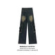 Kefeiwo American High Street Vibe Retro Heavy Industry Old Wäscheles Jeans Deconstruction Spleißdesign Gerade Weitbeinhöfe Clh-T1695 Blau (mit Gürtel) 2xl (empfohlenes Gewicht 135-150jin [Jin gleich 0,5 kg]))