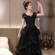 LIBAIXIN Schwarzes Abendkleid 2025 Neues Stil Bankett leichte Luxus Nische High-End-Host-Abschluss-Zeremonie Performance Kleid Kleid Schwarz XL suggeriert 110-120jin [Jin entspricht 0,5 kg]
